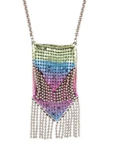Pre-owned Rabanne Multicolor Mesh Pouch Pendant Necklace, 29"