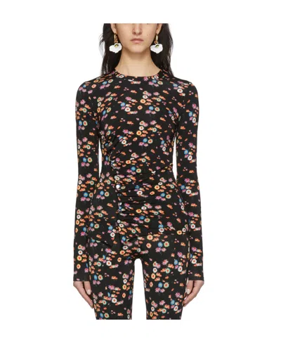 Rabanne Multicolored Pattern Printed Long-sleeved T-shirt In Black
