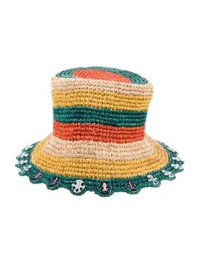 Pre-owned Rabanne Multicolored Straw Paco  Bucket Hat  W/tags In Green
