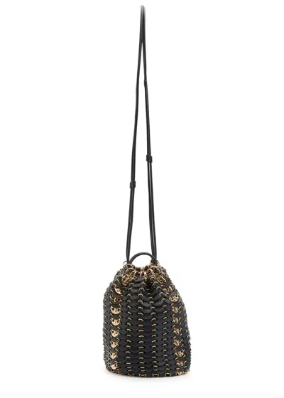 Rabanne Nano Disc Metal And Leather Bucket Bag In Black