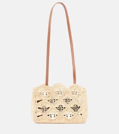 Rabanne Nano Leather-trimmed Raffia Shoulder Bag In Neutral