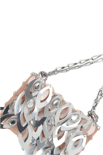 Rabanne Nano Sparkle Leave Shoulder Bag In Silver