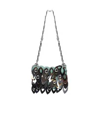 Rabanne Nano Sparkle Leaves Shoulder Bag In Black