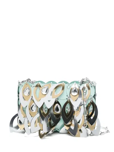 Rabanne Nano Sparkle Leaves Shoulder Bag In Green