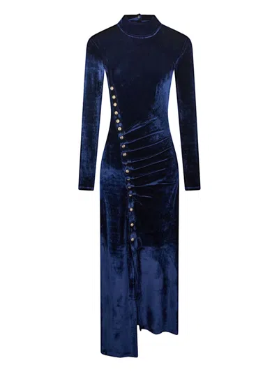 Rabanne Navy Blue Draped Midi Dress