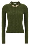 Rabanne Textured Knit Sweater With Braided Detail In Green