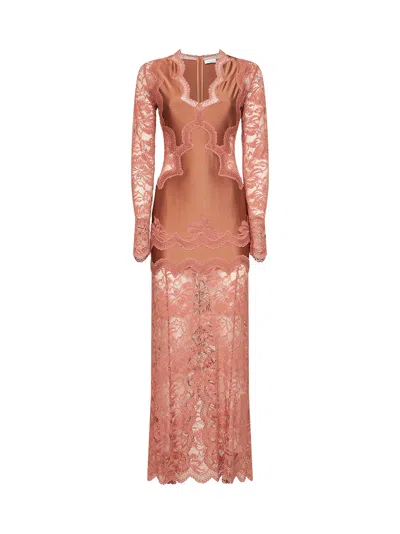 Rabanne New Caramel Jersey And Lace Midi Dress In Brown