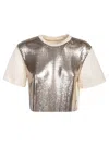 Rabanne Nude Top In Shiny Mix-mesh In Pink