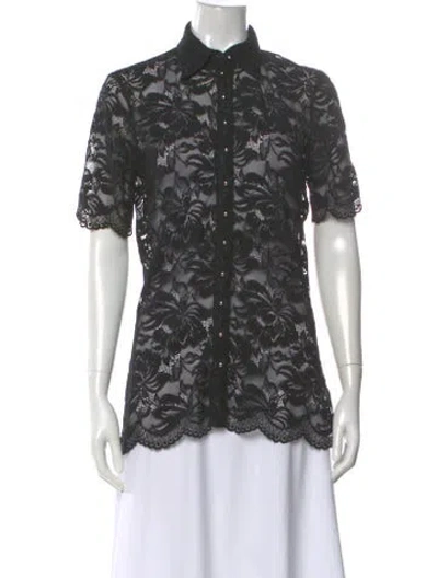 Pre-owned Rabanne Nylon Lace Pattern Button-up Top In Black