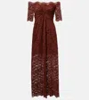 Rabanne Off-shoulder Lace Maxi Dress In Brown