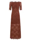Rabanne Off-the-shoulder Brown Midi Dress With Twisted Knot Detail In Brown