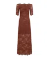 Rabanne Off-the-shoulder Brown Midi Dress With Twisted Knot Detail In Multi