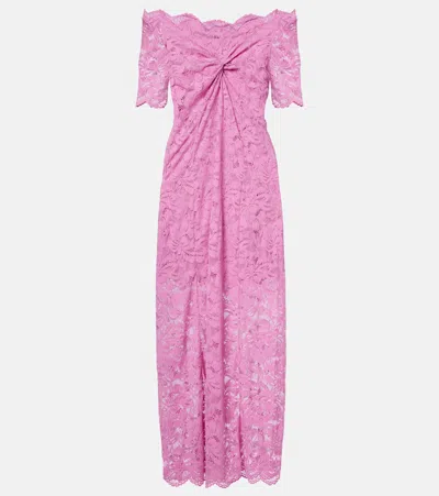 Rabanne Off-shoulder Lace Midi Dress In Pink