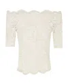 Rabanne Off-white Stretch Lace Short Sleeve Top In White