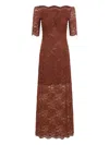 Rabanne Off-the-shoulder Brown Midi Dress With Twisted Knot Detail In Red