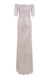 Rabanne Off-the-shoulder Twist-front Metallic Lace Maxi Dress In Silver