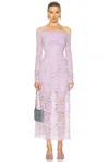 Rabanne Womens French Lavander Off-shoulder Long-sleeves Lace Midi Dress In French Lavander