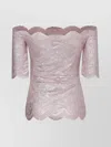 Rabanne Foiled Metallic Stretch Lace Off The Shoulder Top In Pink