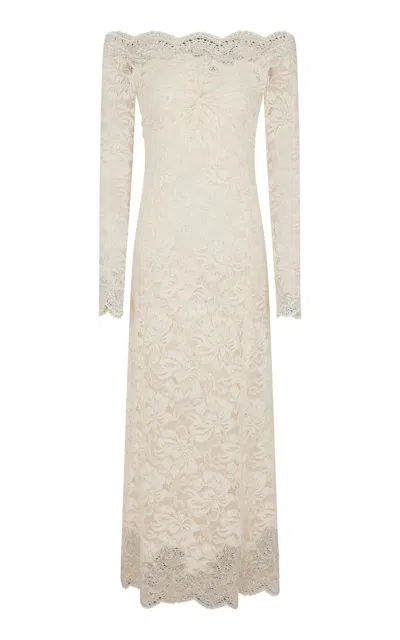 Rabanne Off-the-shoulder Lace Maxi Dress In Ivory