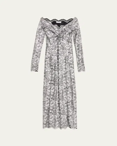 RABANNE OFF-THE-SHOULDER LACE MIDI DRESS