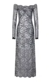 Rabanne Womens Black Silver Lace Off-shoulder Stretch-woven Midi Dress In Silver