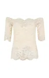 Rabanne Off-white Stretch Lace Short Sleeve Top In Ivory