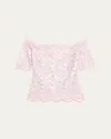 Rabanne Off-the-shoulder Lace Top With Floral Patterns In Powder Pink  Silver