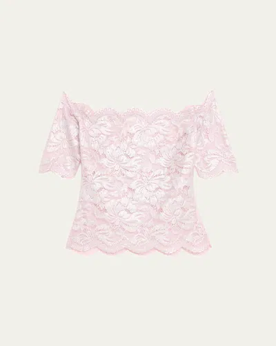 RABANNE OFF-THE-SHOULDER METALLIC LACE TOP