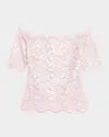 Rabanne Off-the-shoulder Lace Top With Floral Patterns In Powder Pink  Silver