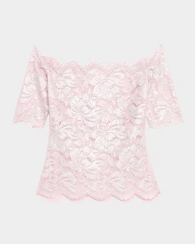 RABANNE OFF-THE-SHOULDER METALLIC LACE TOP