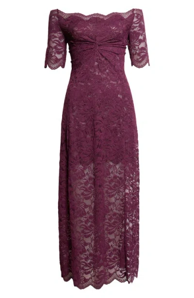 Rabanne Off The Shoulder Stretch Lace Maxi Dress In Red