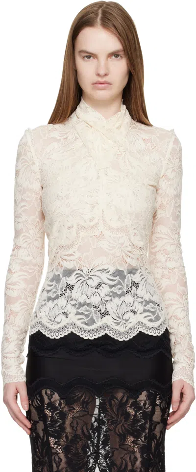 Rabanne Off-white Long-sleeved Lace Top In Neutral