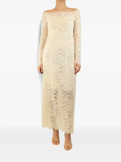 Pre-owned Rabanne Off-shoulder Lace Maxi Dress In Neutral
