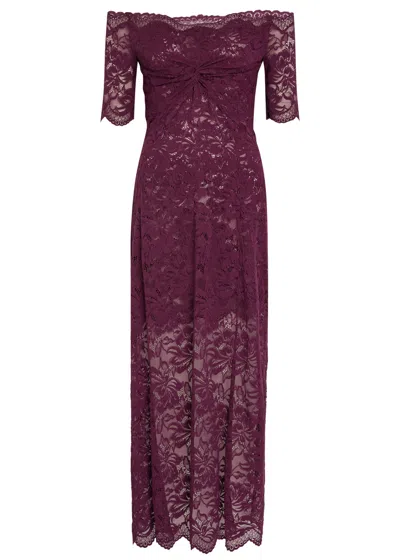 Rabanne Off-the-shoulder Lace Maxi Dress In Purple