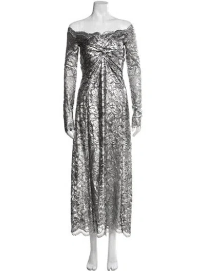 Pre-owned Rabanne Off-the-shoulder Long Dress In Gray