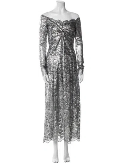 Pre-owned Rabanne Off-the-shoulder Long Dress In Silver
