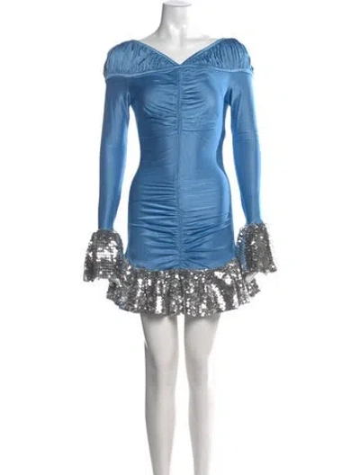 Pre-owned Rabanne Off-the-shoulder Mini Dress In Blue