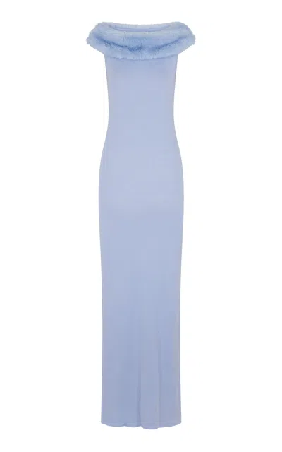 Rabanne Off-the-shoulder Wool-cashmere Knit Maxi Dress In Blue