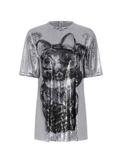 Rabanne Ohmori Cat-print Chainmail Mini Dress In Silver