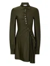 Rabanne Ruched Button Long-sleeve Mini Shirtdress In Green