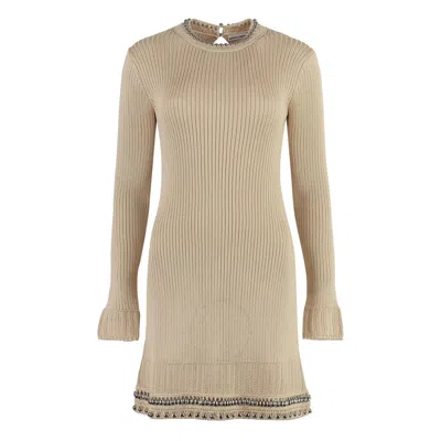 Rabanne Open Knit Embellished Mini Dress In Beige