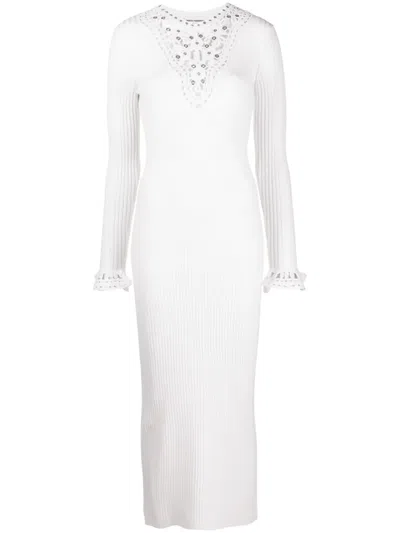 Rabanne Open-knit Panel Midi Dress In White