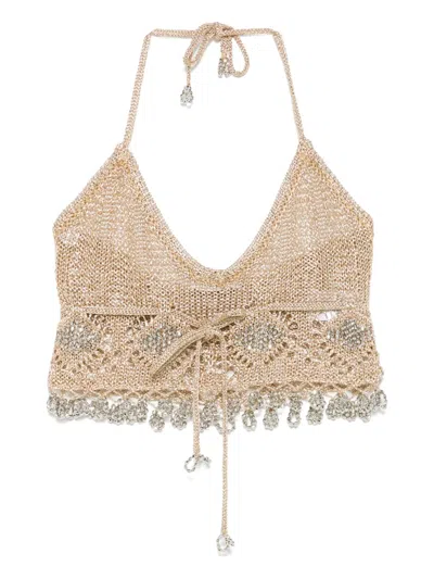 Rabanne Openwork Knit Top In Neutral