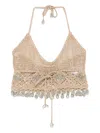 Rabanne Openwork Knit Top In Neutral