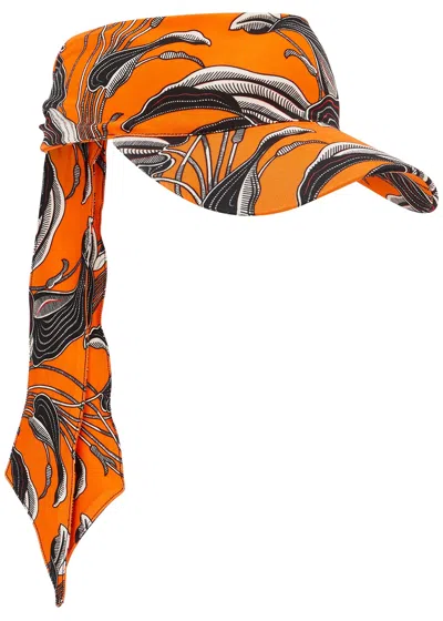 Rabanne Orange Printed Stretch-jersey Visor