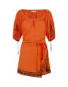 Rabanne Orange Short Dress With Bare Shoulders And Printed Hemline In Orange