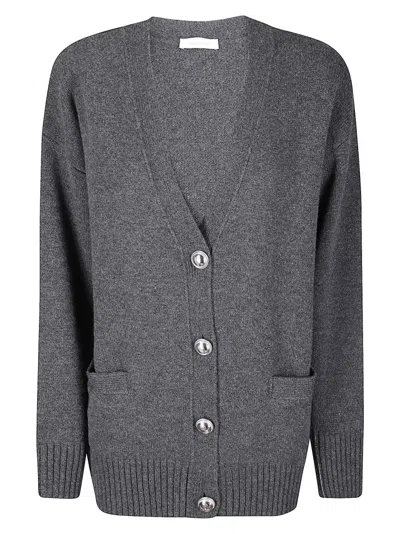 RABANNE OVERSIZED CARDIGAN WITH DEEP V-NECK AND METALLIC ACCENTS
