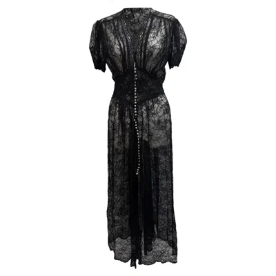 Rabanne Paco Rabann Lace Button-down Midi Dress In Black Nylon