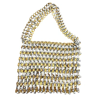 Pre-owned Rabanne Paco  1960s Chain Link Silver And Gold Metal Evening Bag Handbag Purse In Sand