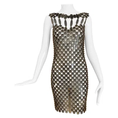 Pre-owned Rabanne Paco  2000s Women's Peek-a-boo Metal Disc Cocktail Dress Size 4 In Gray